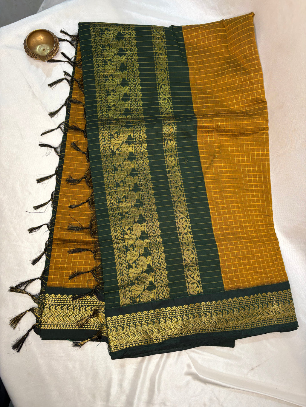 Kalayani cotton saree orange checked 