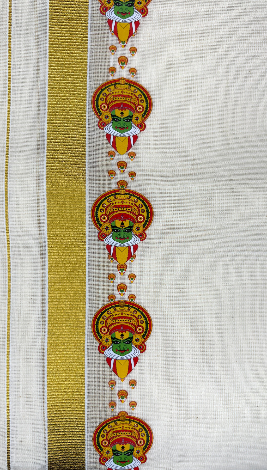 Kerala Kasavu Dhoti with Kathakali Face Design