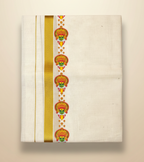 Kerala Kasavu Dhoti with Kathakali Face Design
