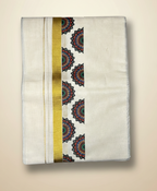 Kerala Kasavu Dhoti with Theyyam Chakra Design