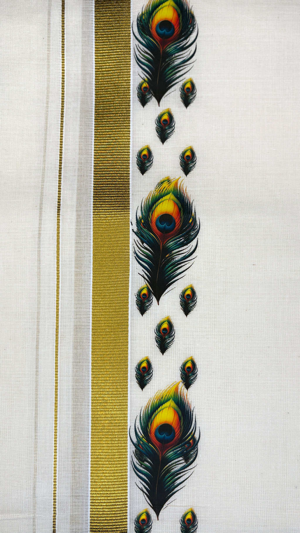 Kerala Kasavu Dhoti with Peacock Feather Design
