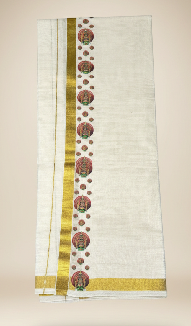 Kerala Kasavu Dhoti with Kathakali Design