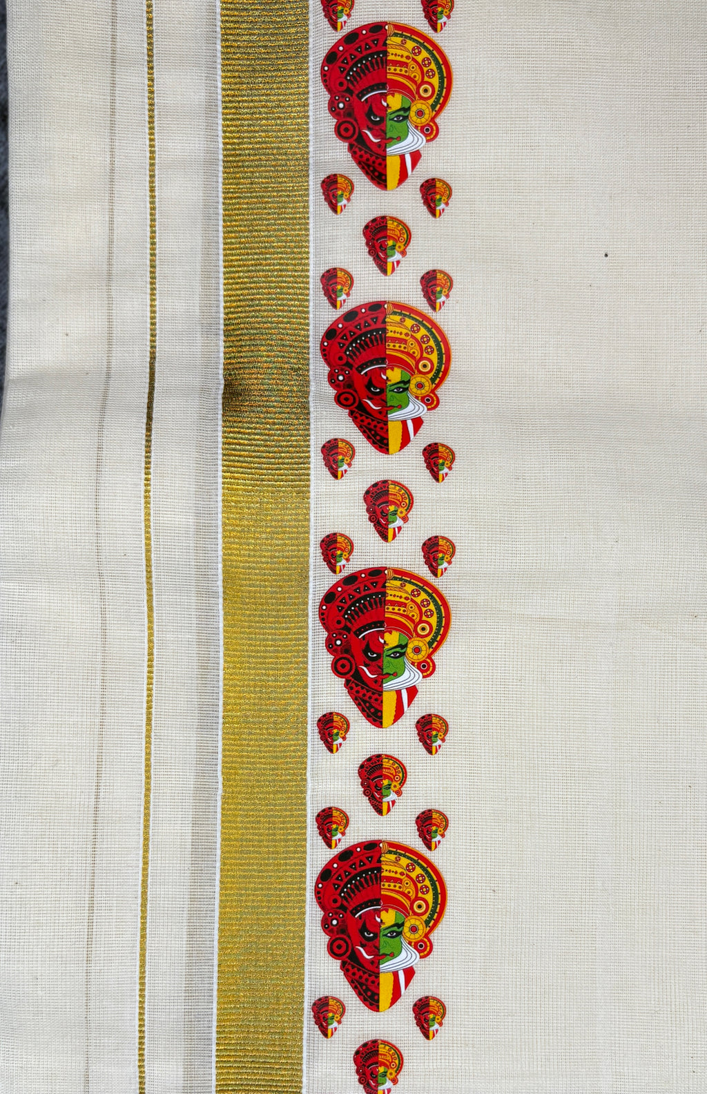 Kerala Kasavu Dhoti with Traditional Theyyam Design