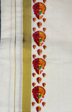 Kerala Kasavu Dhoti with Traditional Theyyam Design
