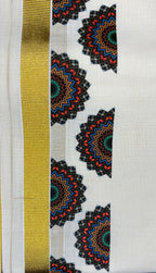 Kerala Kasavu Dhoti with Theyyam Chakra Design