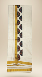 Kerala Kasavu Dhoti with Theyyam Chakra Design