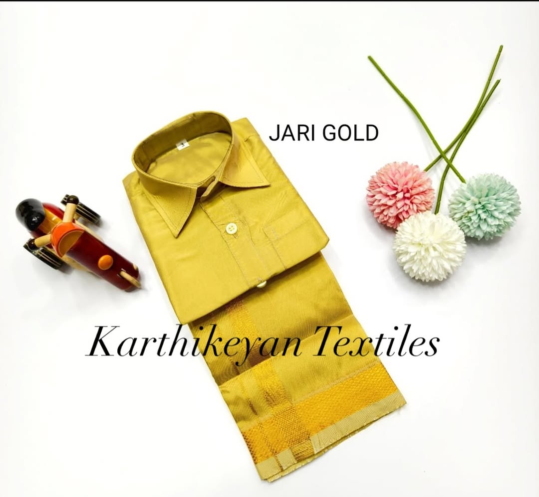 Kids Art Silk Shirt - Jari Gold