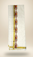 Kerala Kasavu Dhoti with Kathakali Mural Design