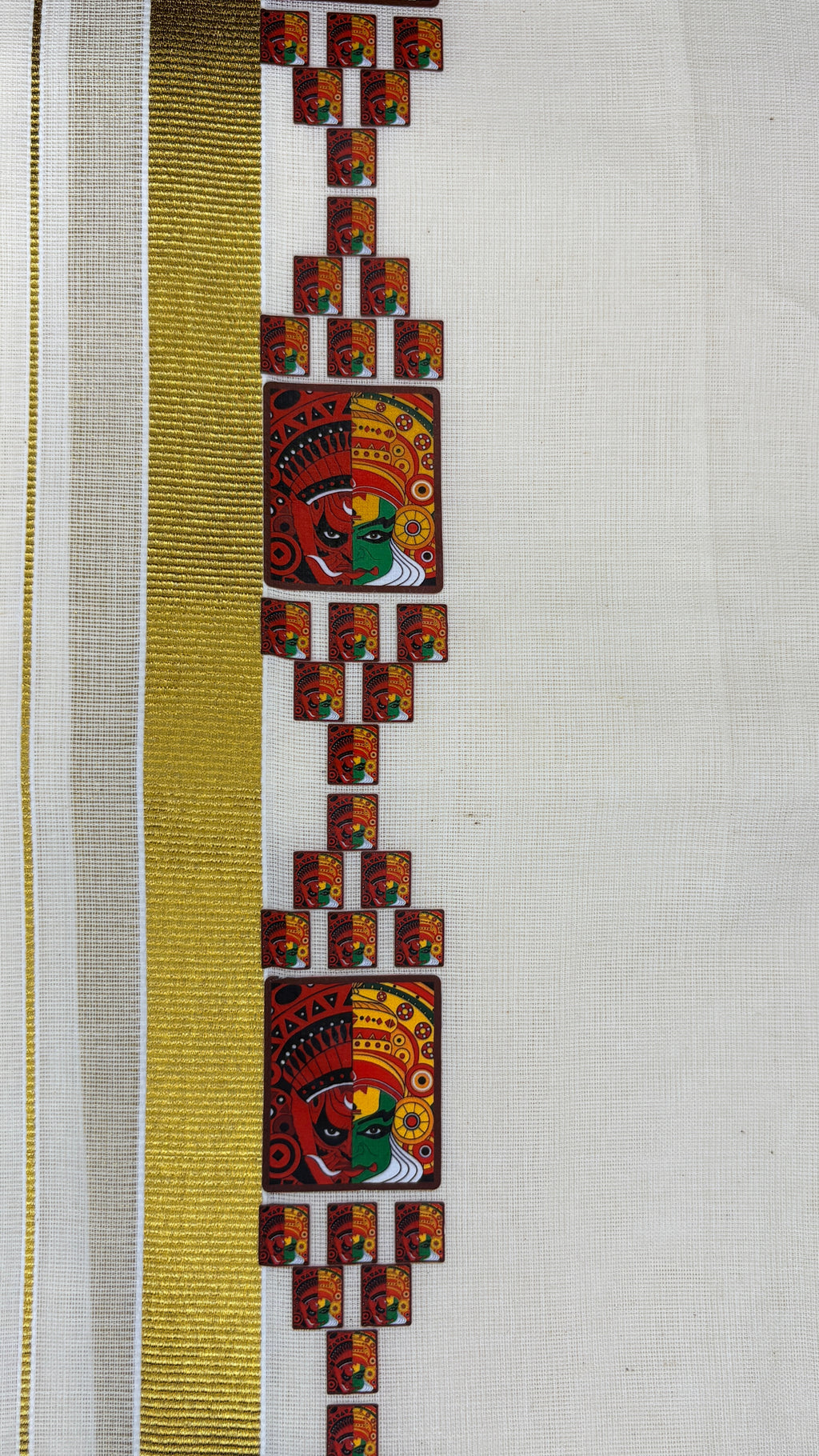 Kerala Kasavu Dhoti with Kathakali Mural Design