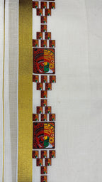 Kerala Kasavu Dhoti with Kathakali Mural Design