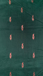 Green fabric with small peecock patterns